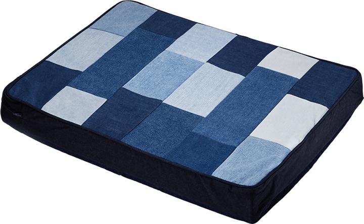 Patched Denim Dog Bed: Stylish Pet Comfort