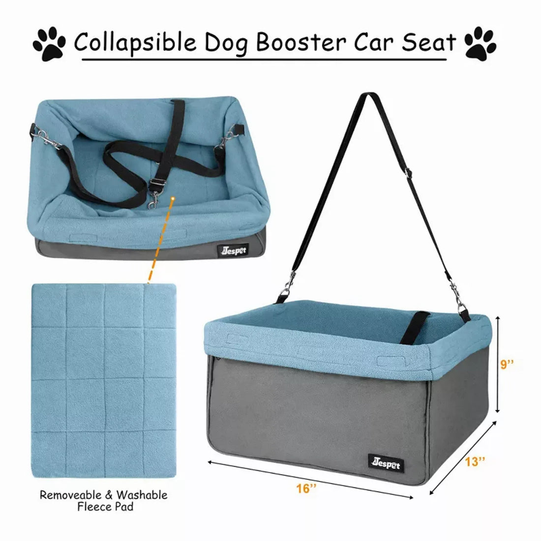 JESPET & GOOPAWS Dog Booster Seats for Cars, Portable Dog Car Seat Travel Carrier with Seat Belt for 24lbs Pets - Red Rock Pet Supplies