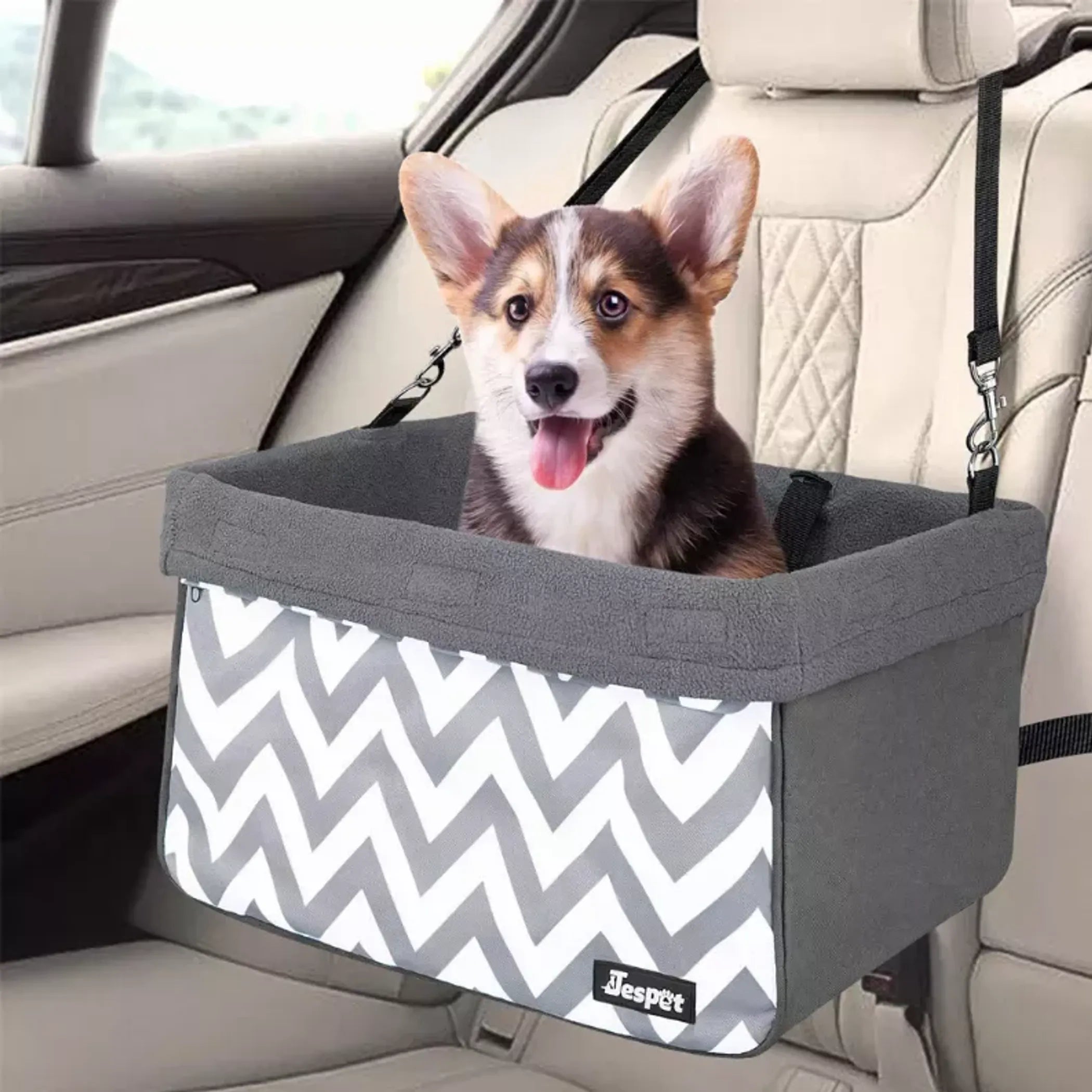 JESPET & GOOPAWS Dog Booster Seats for Cars, Portable Dog Car Seat Travel Carrier with Seat Belt for 24lbs Pets - Red Rock Pet Supplies