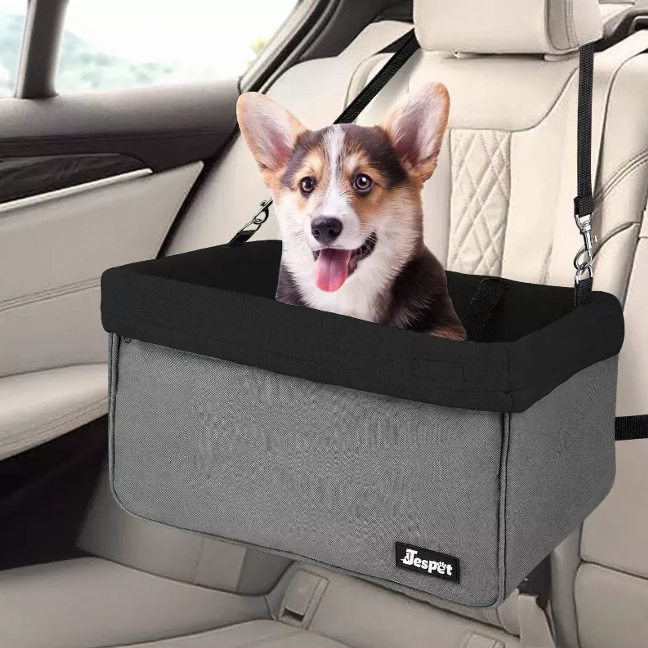 JESPET & GOOPAWS Dog Booster Seats for Cars, Portable Dog Car Seat Travel Carrier with Seat Belt for 24lbs Pets - Red Rock Pet Supplies