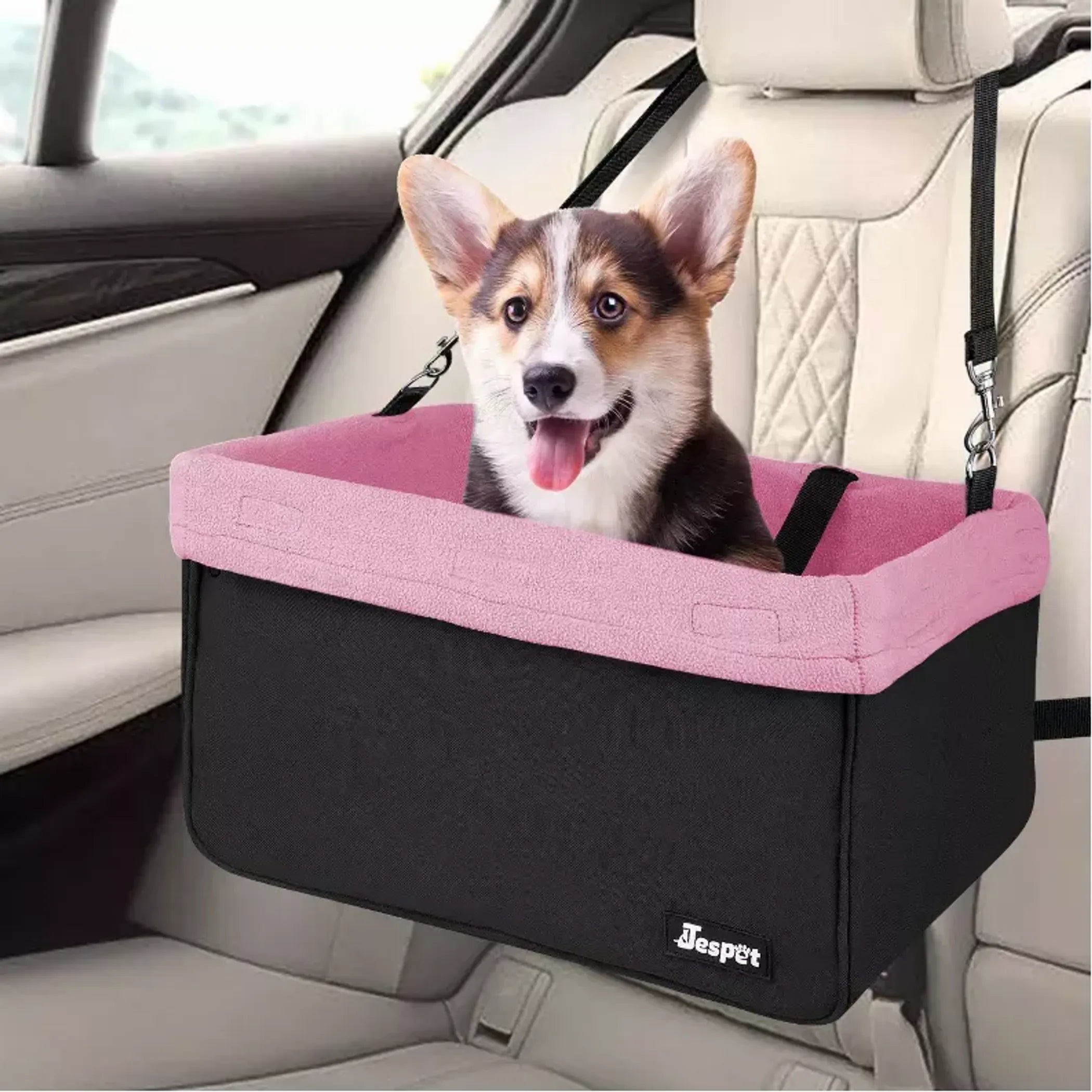 JESPET & GOOPAWS Dog Booster Seats for Cars, Portable Dog Car Seat Travel Carrier with Seat Belt for 24lbs Pets - Red Rock Pet Supplies