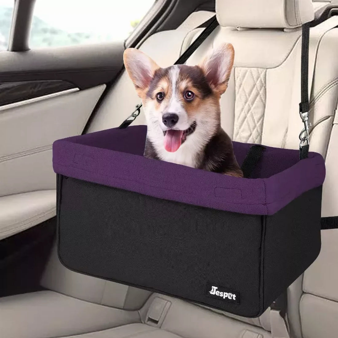 JESPET & GOOPAWS Dog Booster Seats for Cars, Portable Dog Car Seat Travel Carrier with Seat Belt for 24lbs Pets - Red Rock Pet Supplies