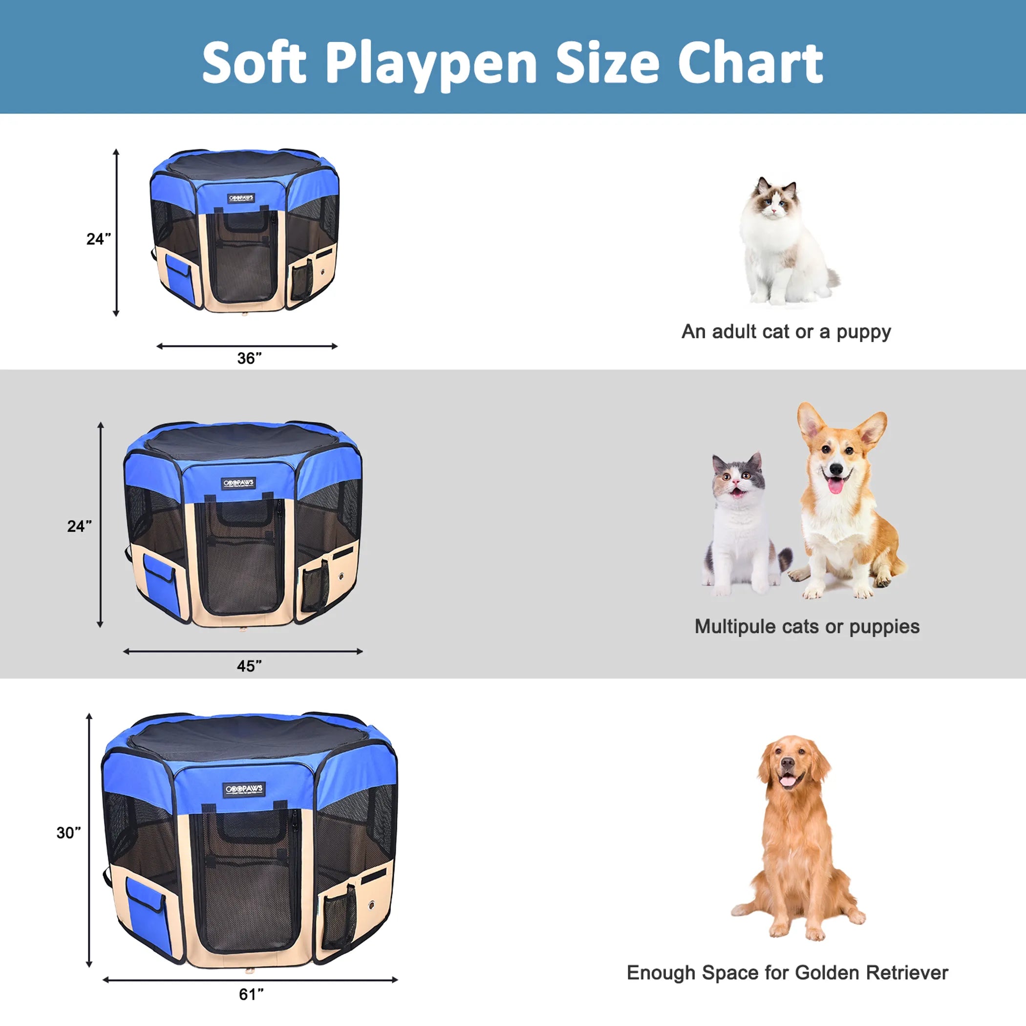 JESPET Pet Dog Playpens 36", 45" & 61" Portable Soft Dog Exercise Pen Kennel with Carry Bag for Puppy Cats Kittens Rabbits, Indoor/Outdoor Use - Red Rock Pet Supplies