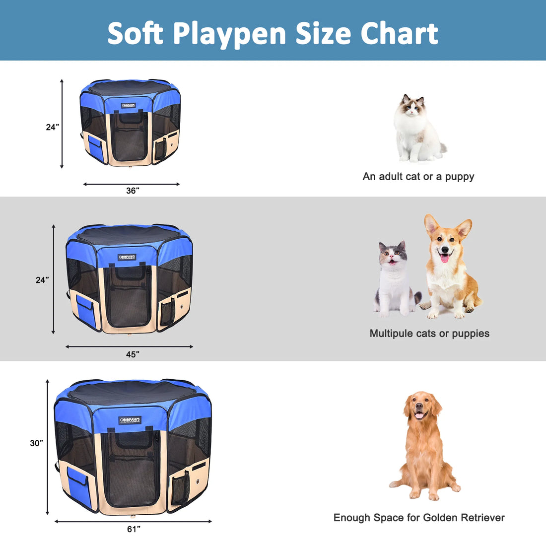 JESPET Pet Dog Playpens 36", 45" & 61" Portable Soft Dog Exercise Pen Kennel with Carry Bag for Puppy Cats Kittens Rabbits, Indoor/Outdoor Use - Red Rock Pet Supplies