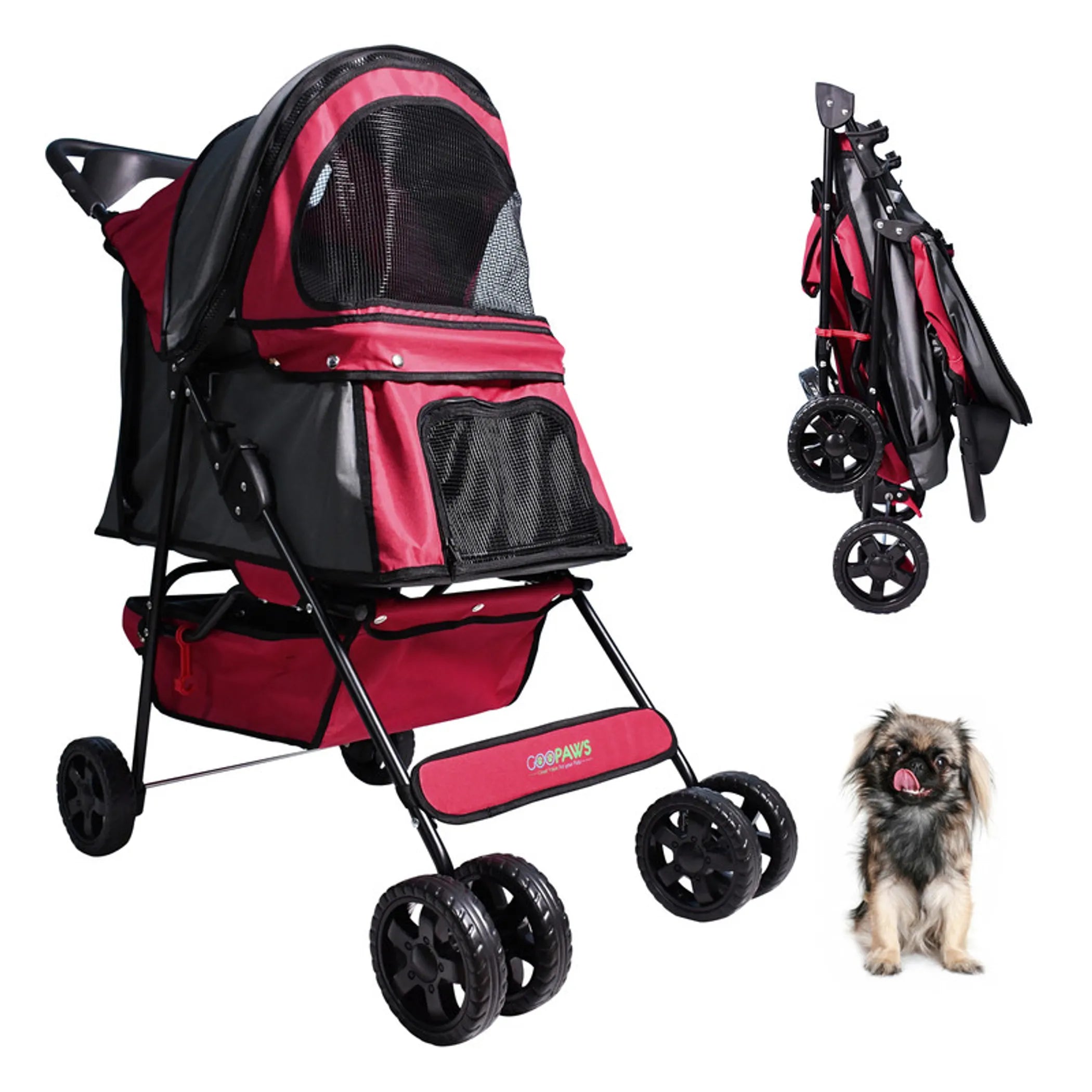 GOOPAWS 4 Wheel Dog Stroller, 36-in - Red Rock Pet Supplies