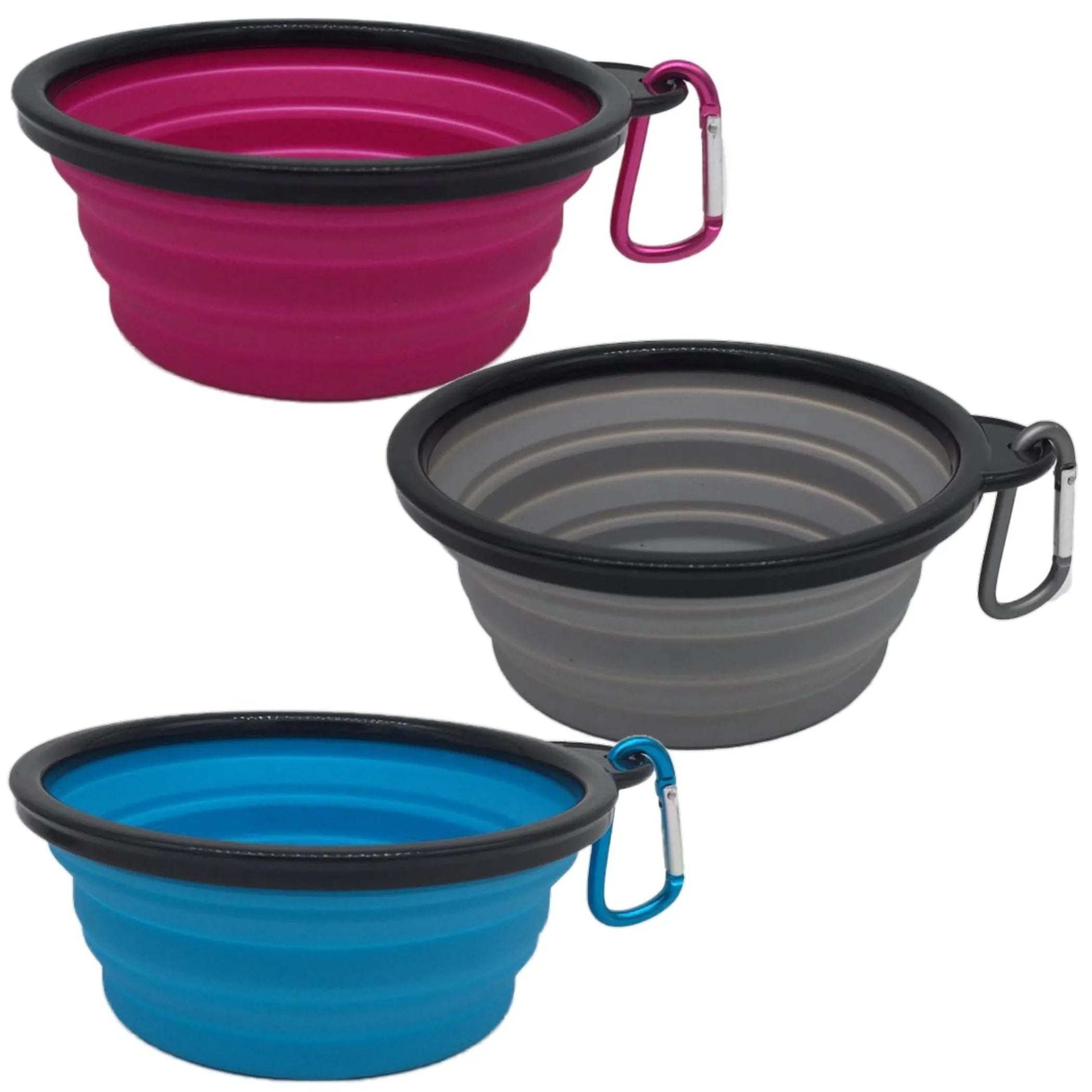 Mr. Peanut's Collapsible Silicone Bowls with Color Matched Carabiner Clips - Red Rock Pet Supplies