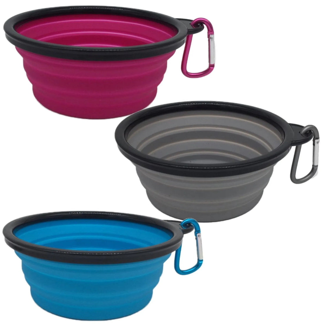 Mr. Peanut's Collapsible Silicone Bowls with Color Matched Carabiner Clips - Red Rock Pet Supplies