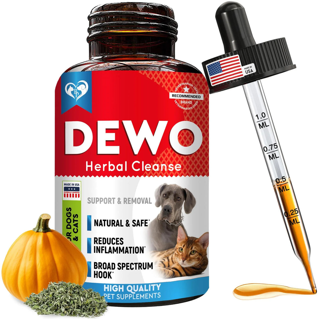 Cats & Dogs Liquid Herbal Medicine Treatment for Tapeworm, Whipworm, Roundworm and Hookworm