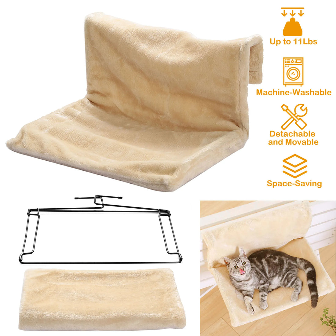 Cat Radiator Bed Pet Hammock Hanging Cradle Washable Removable Mat