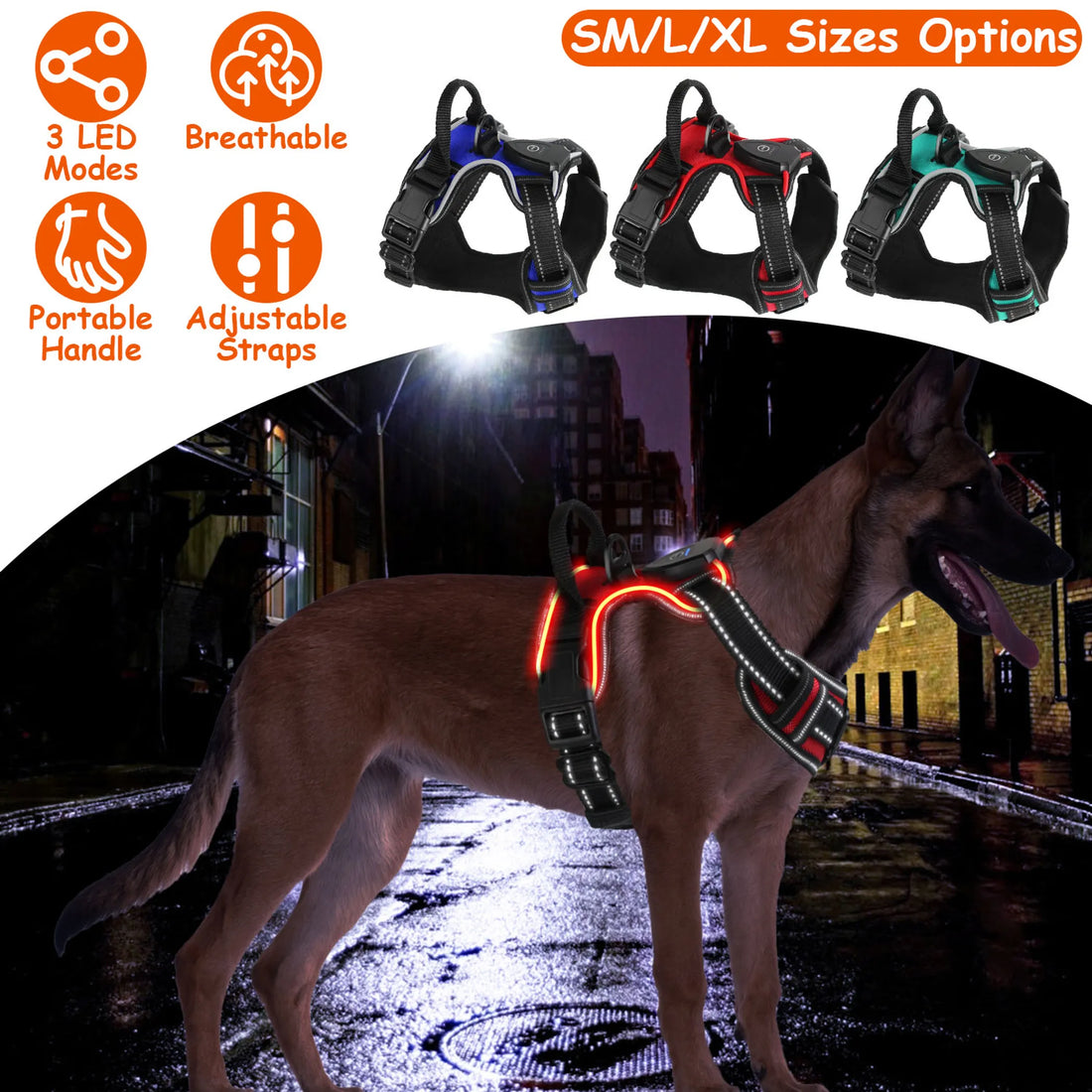 Light Up Dog Harness Rechargeable LED - Red Rock Pet Supplies