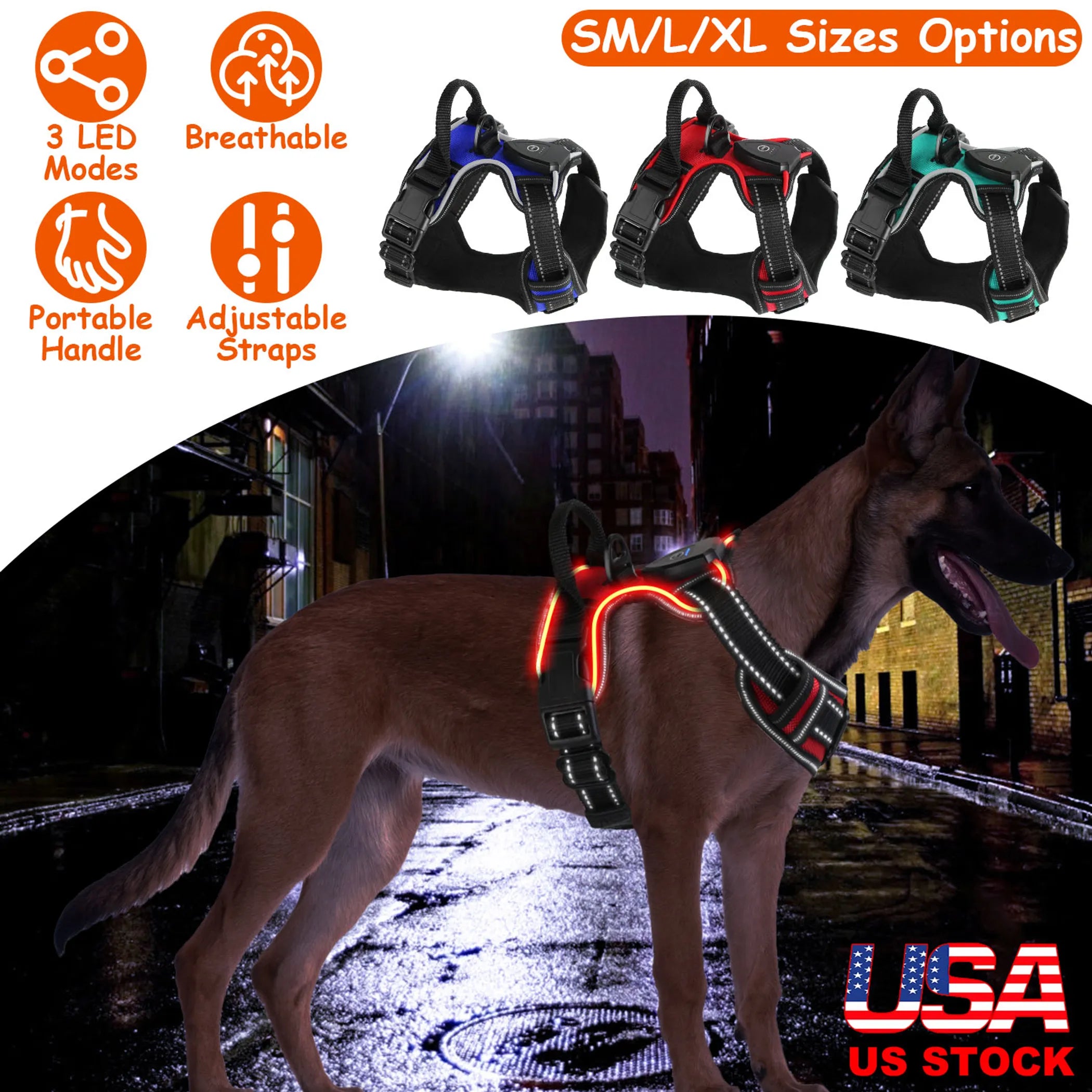 Light Up Dog Harness Rechargeable LED - Red Rock Pet Supplies