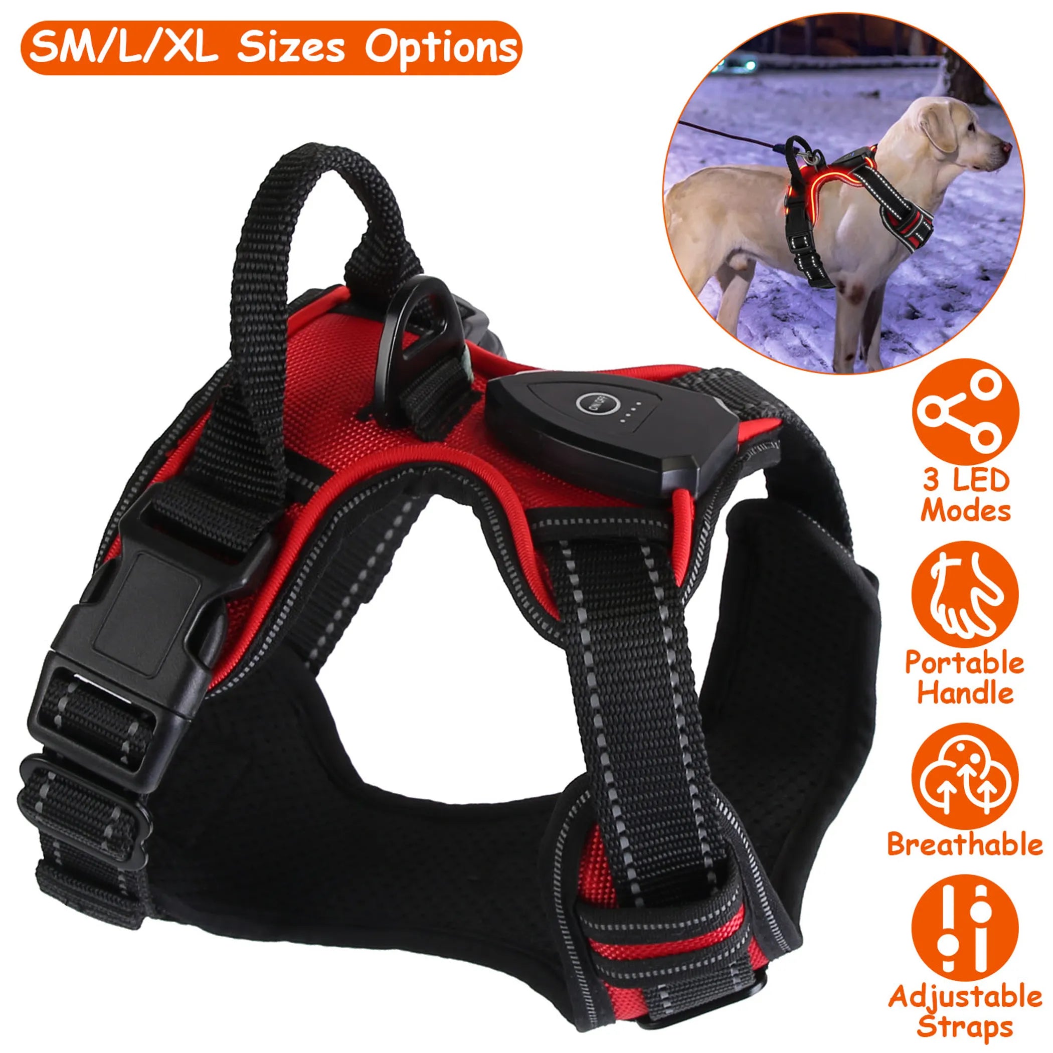 Light Up Dog Harness Rechargeable LED - Red Rock Pet Supplies
