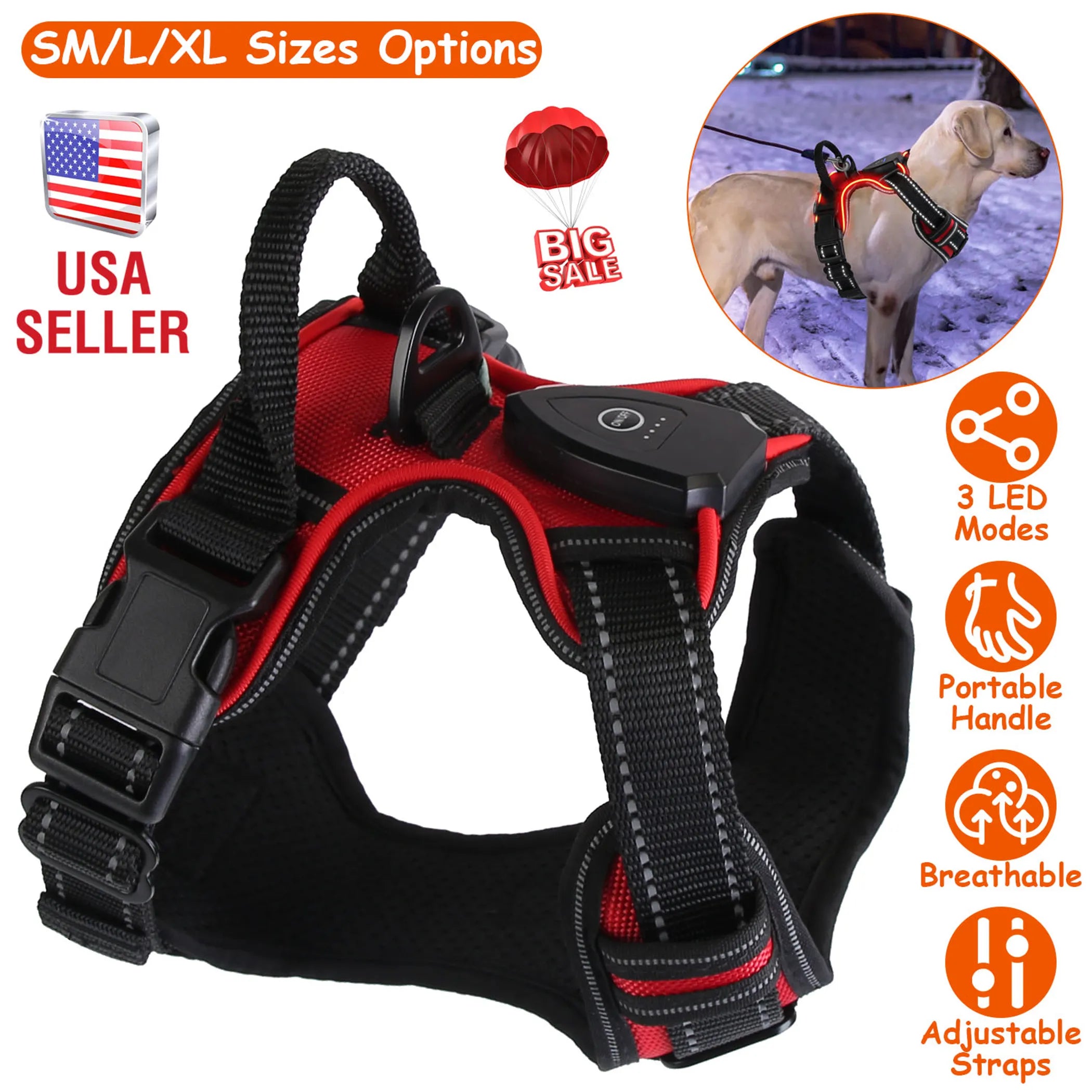 Light Up Dog Harness Rechargeable LED - Red Rock Pet Supplies