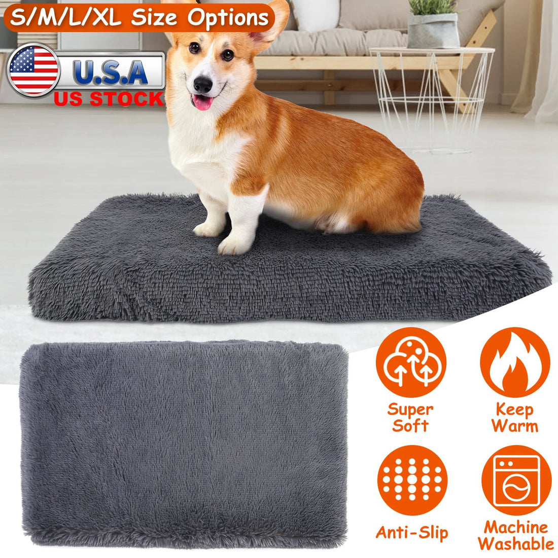 Dog Bed Soft Plush Cushion Cozy Warm Pet Crate Mat