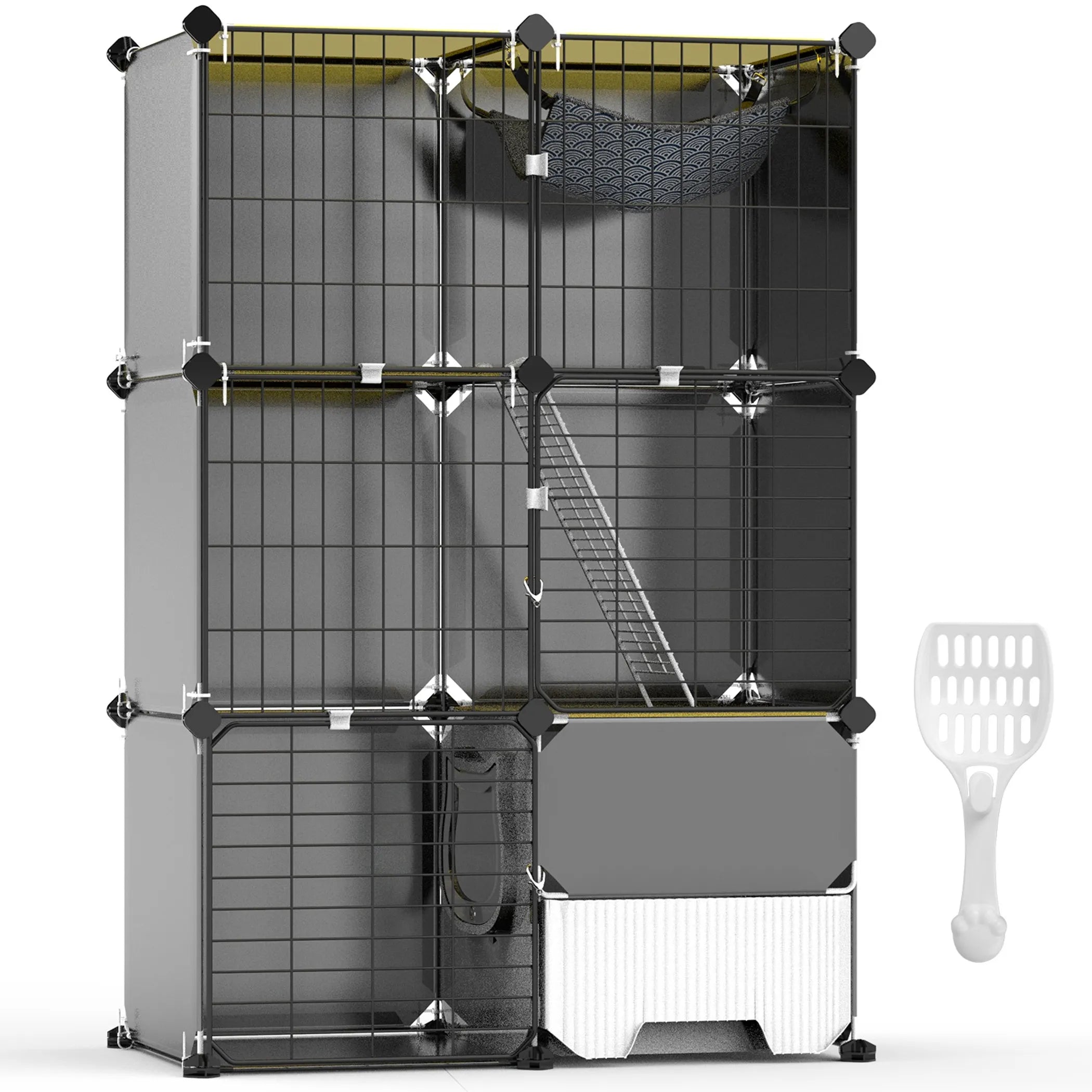 3 Tier Cat Cage Indoor with Litter Box Hammock Detachable Metal